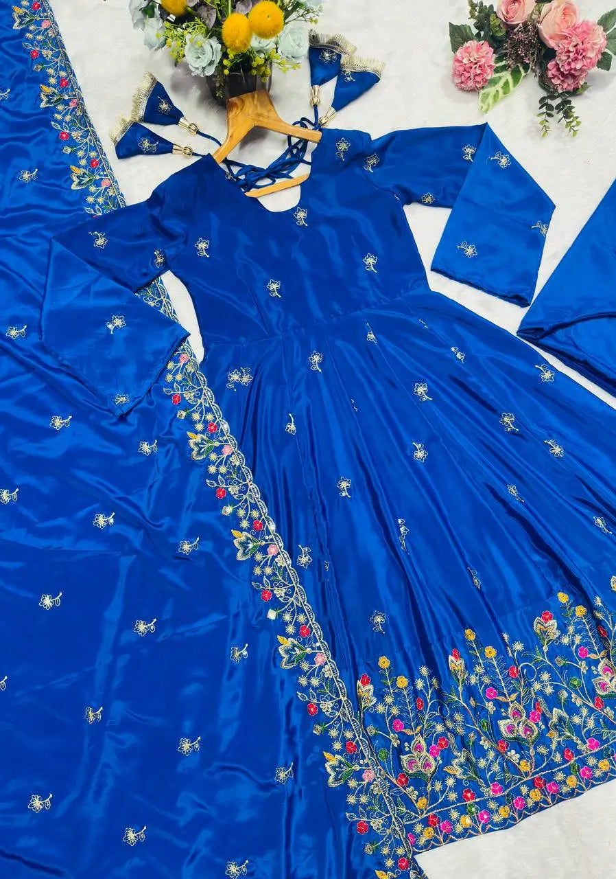 Designer Tabby Organza Embroidered Anarkali Suit with Dupatta
