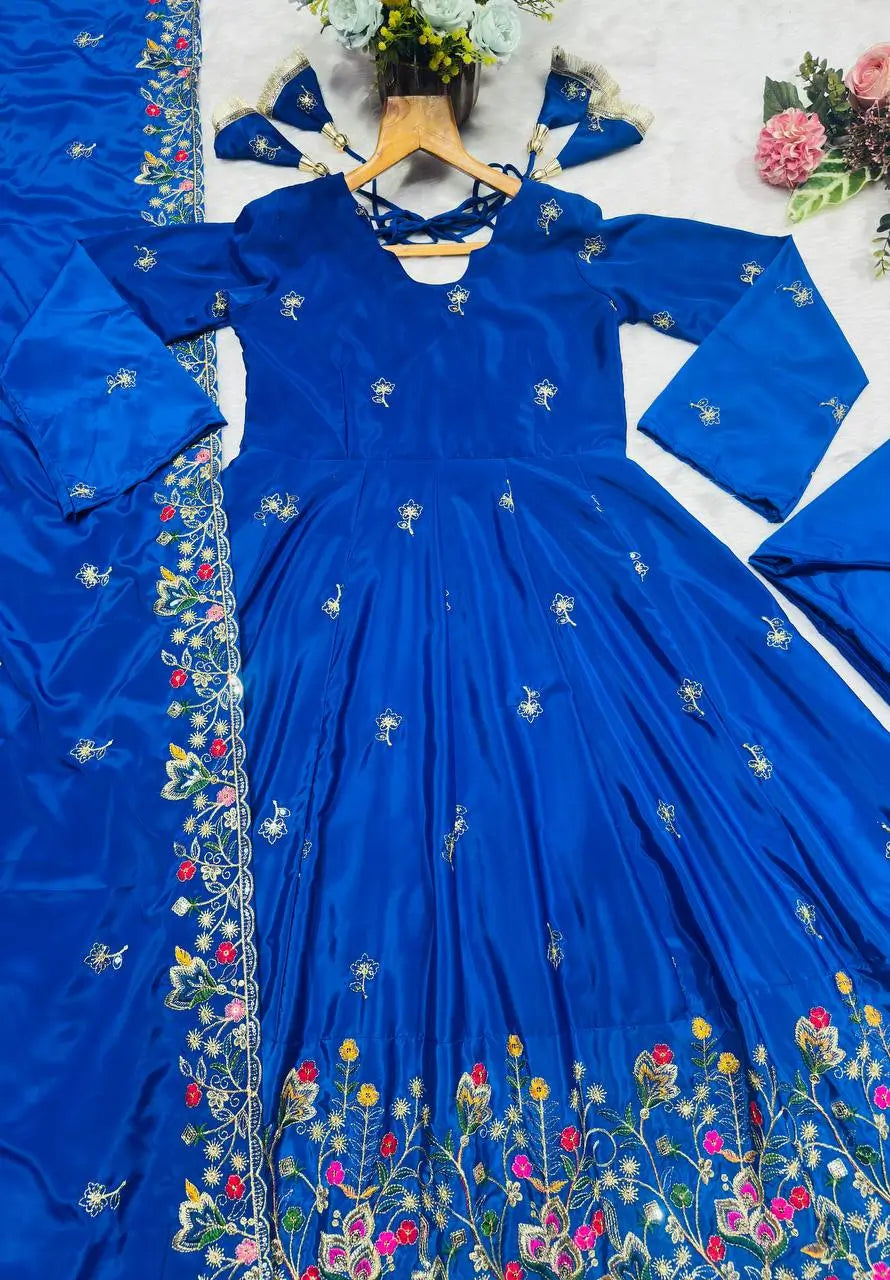 Designer Tabby Organza Embroidered Anarkali Suit with Dupatta