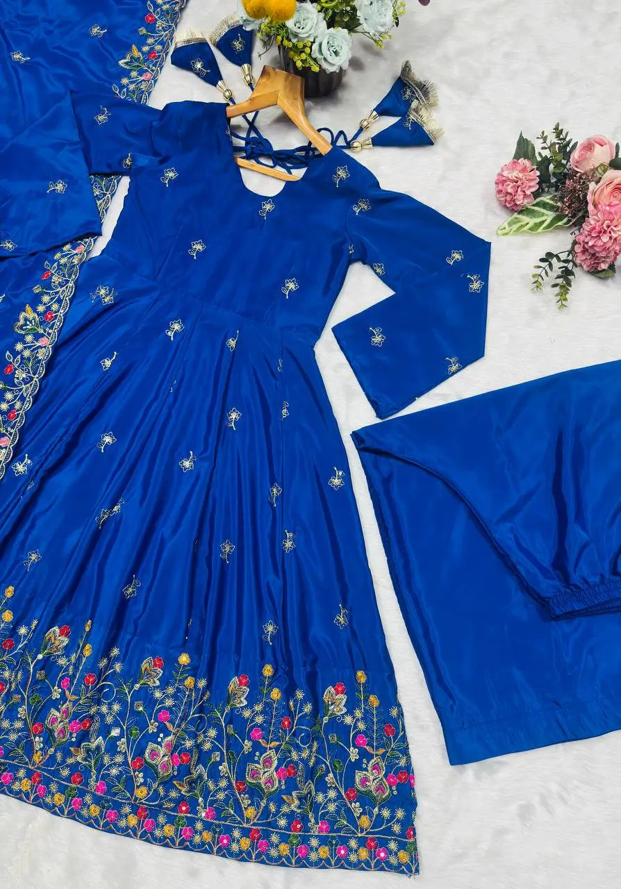 Designer Tabby Organza Embroidered Anarkali Suit with Dupatta