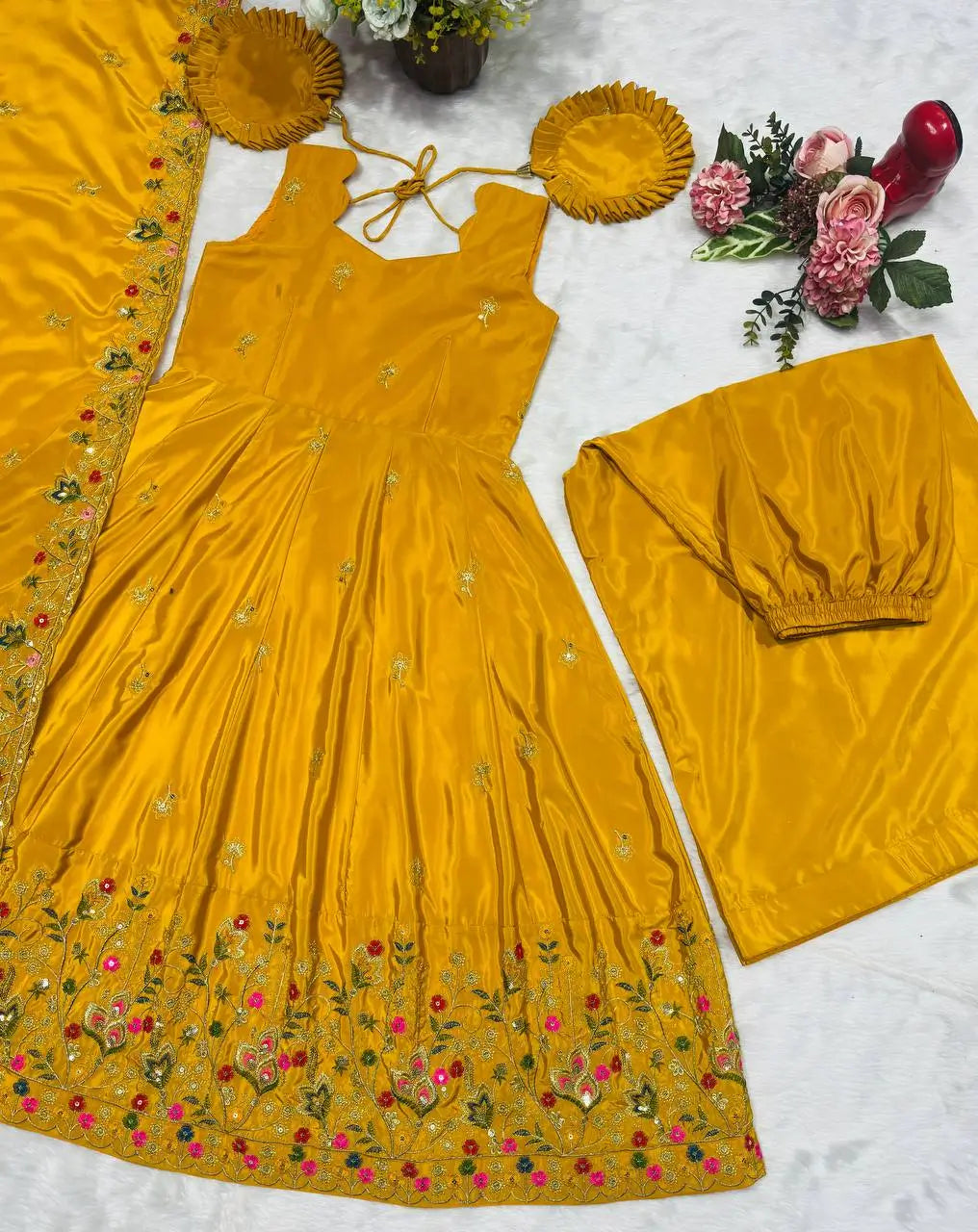 Designer Tabby Organza Embroidered Anarkali Suit with Dupatta