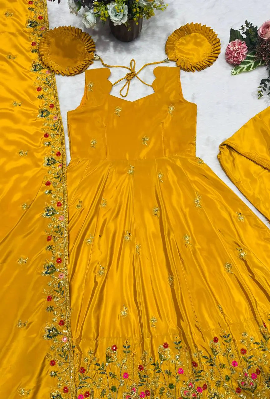 Designer Tabby Organza Embroidered Anarkali Suit with Dupatta