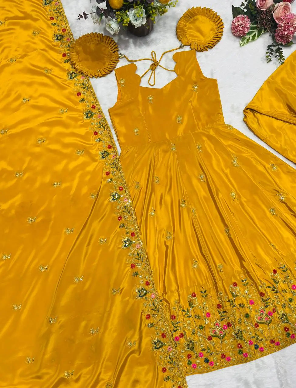 Designer Tabby Organza Embroidered Anarkali Suit with Dupatta