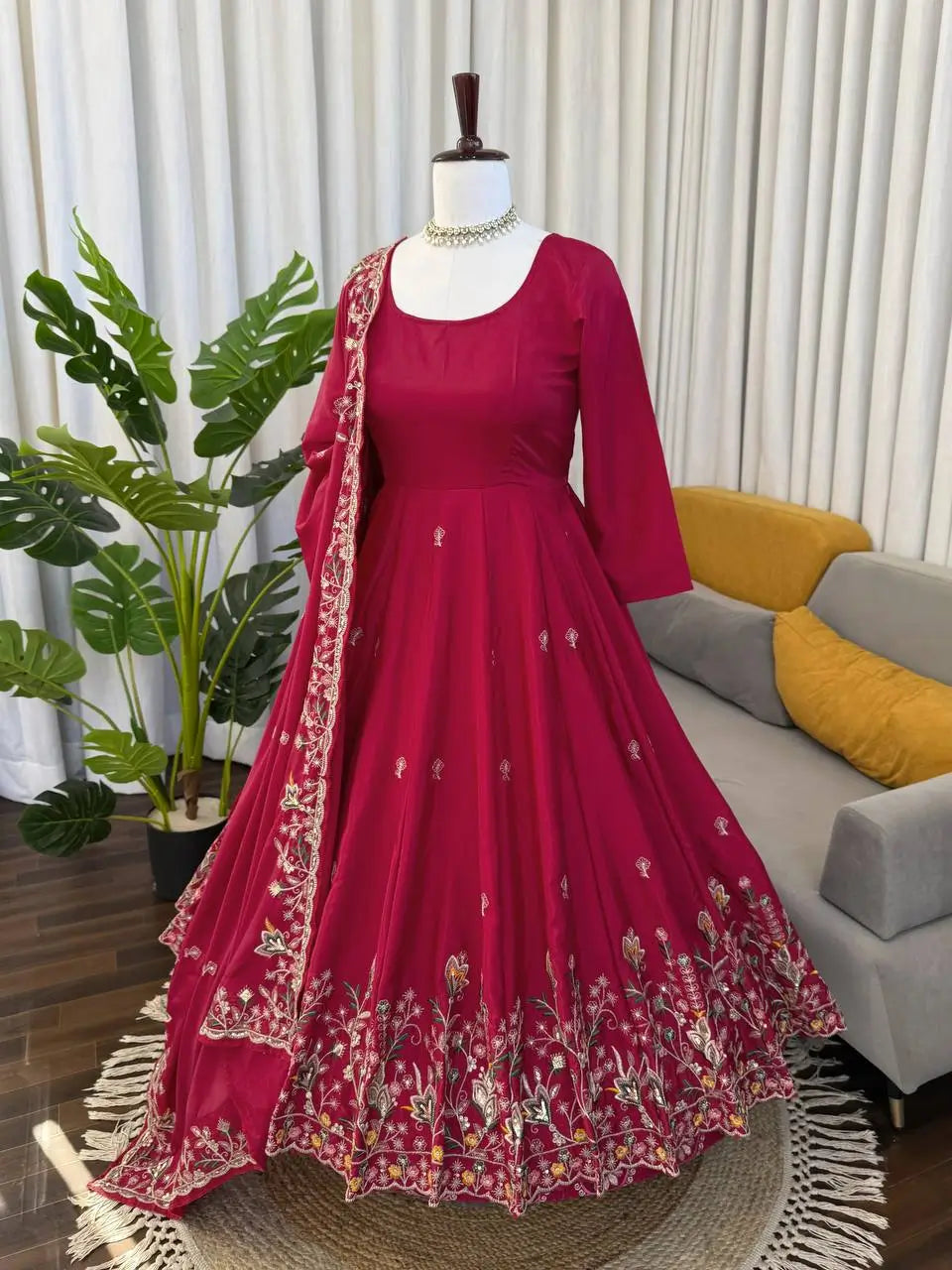 Designer Tabby Organza Embroidered Anarkali Suit with Dupatta