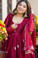 Designer Tabby Organza Embroidered Anarkali Suit with Dupatta