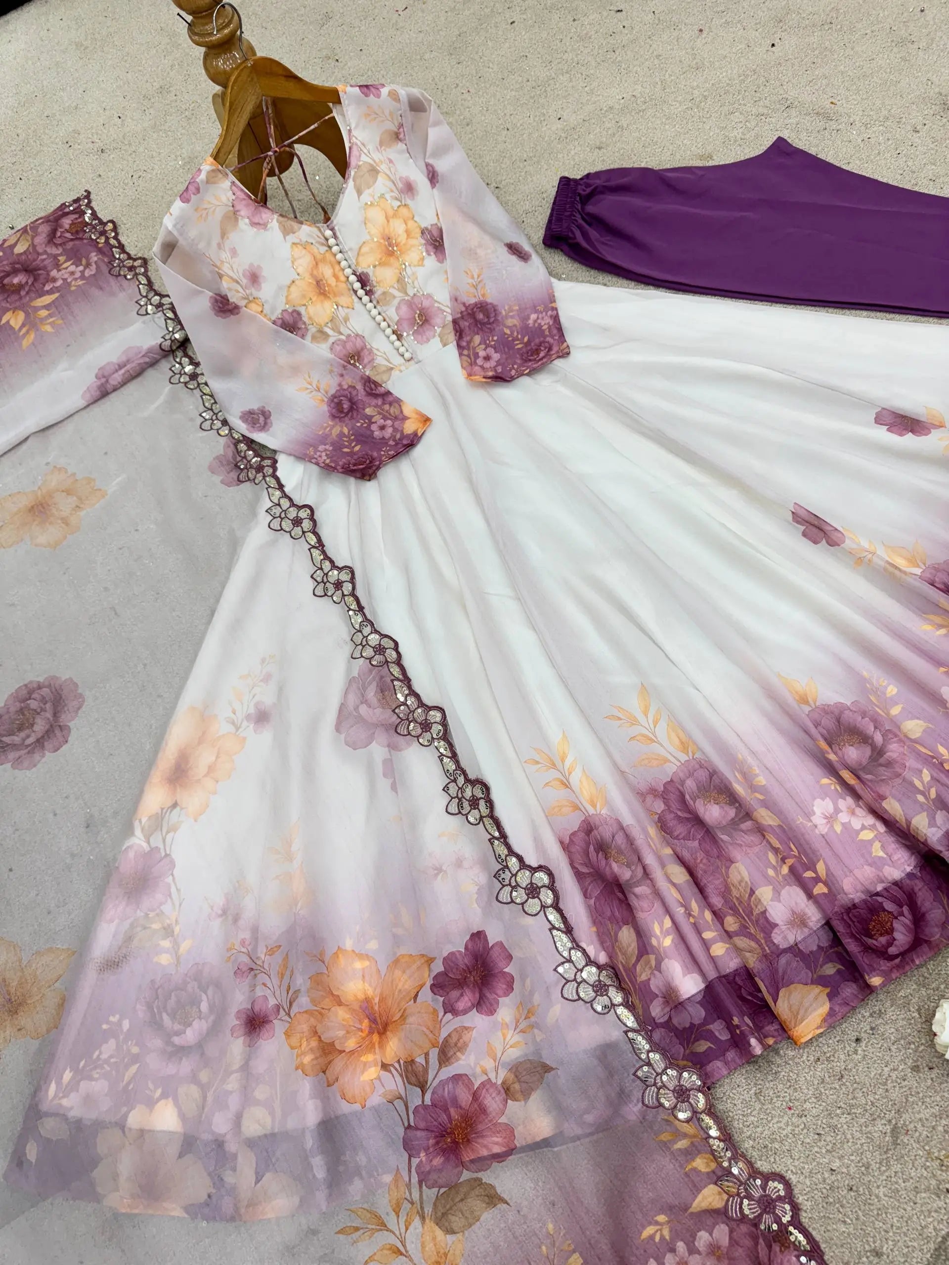 Designer Tabby Organza Embroidered Gown Set with Dupatta
