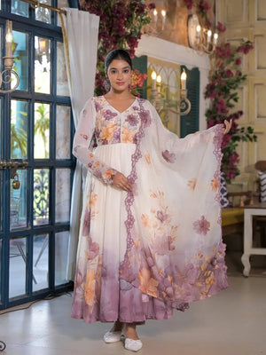 Designer Tabby Organza Embroidered Gown Set with Dupatta