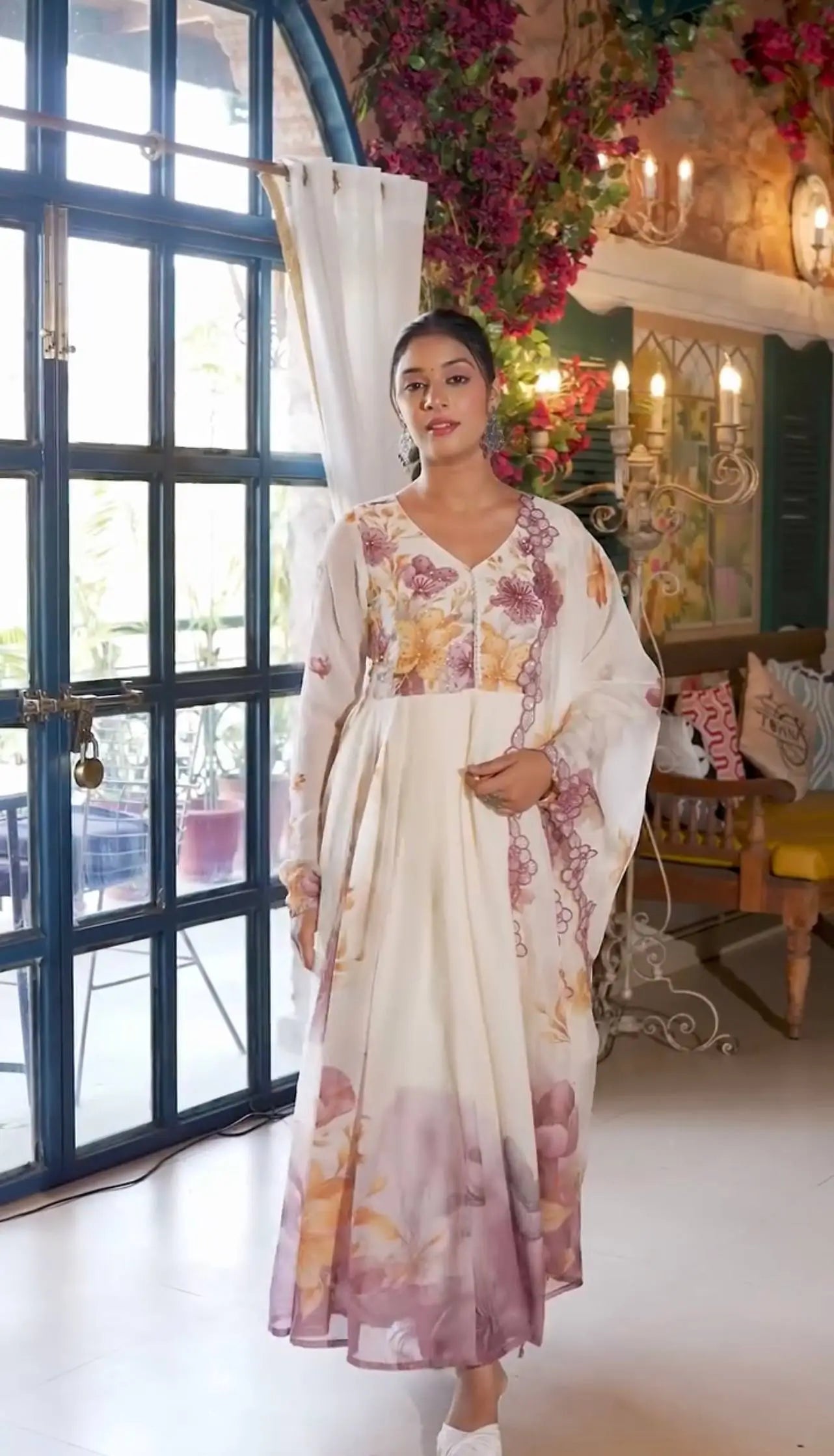 Designer Tabby Organza Embroidered Gown Set with Dupatta