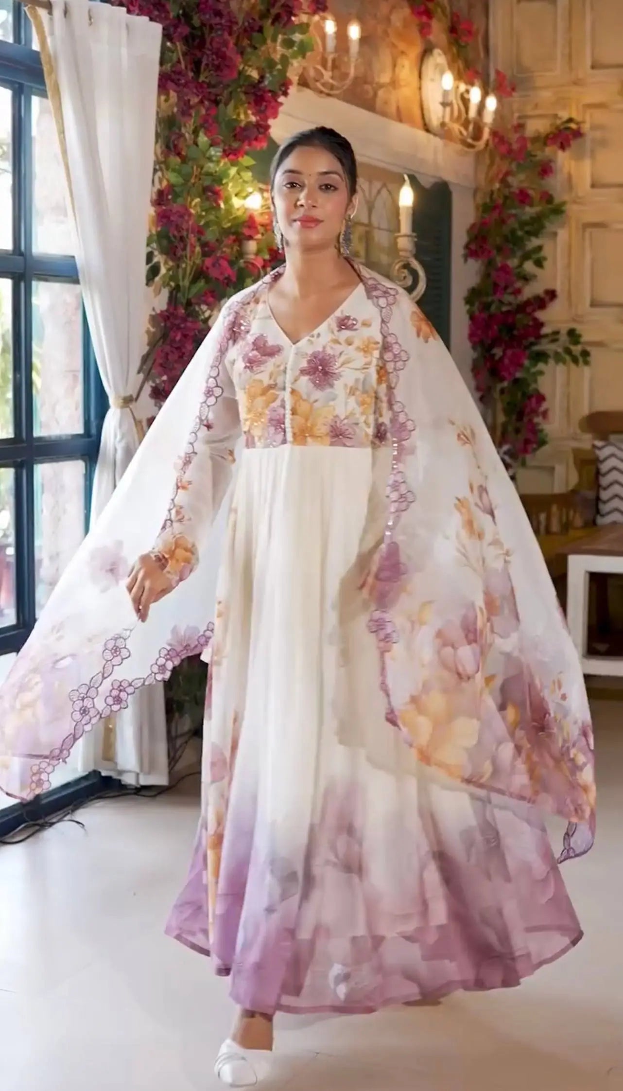 Designer Tabby Organza Embroidered Gown Set with Dupatta