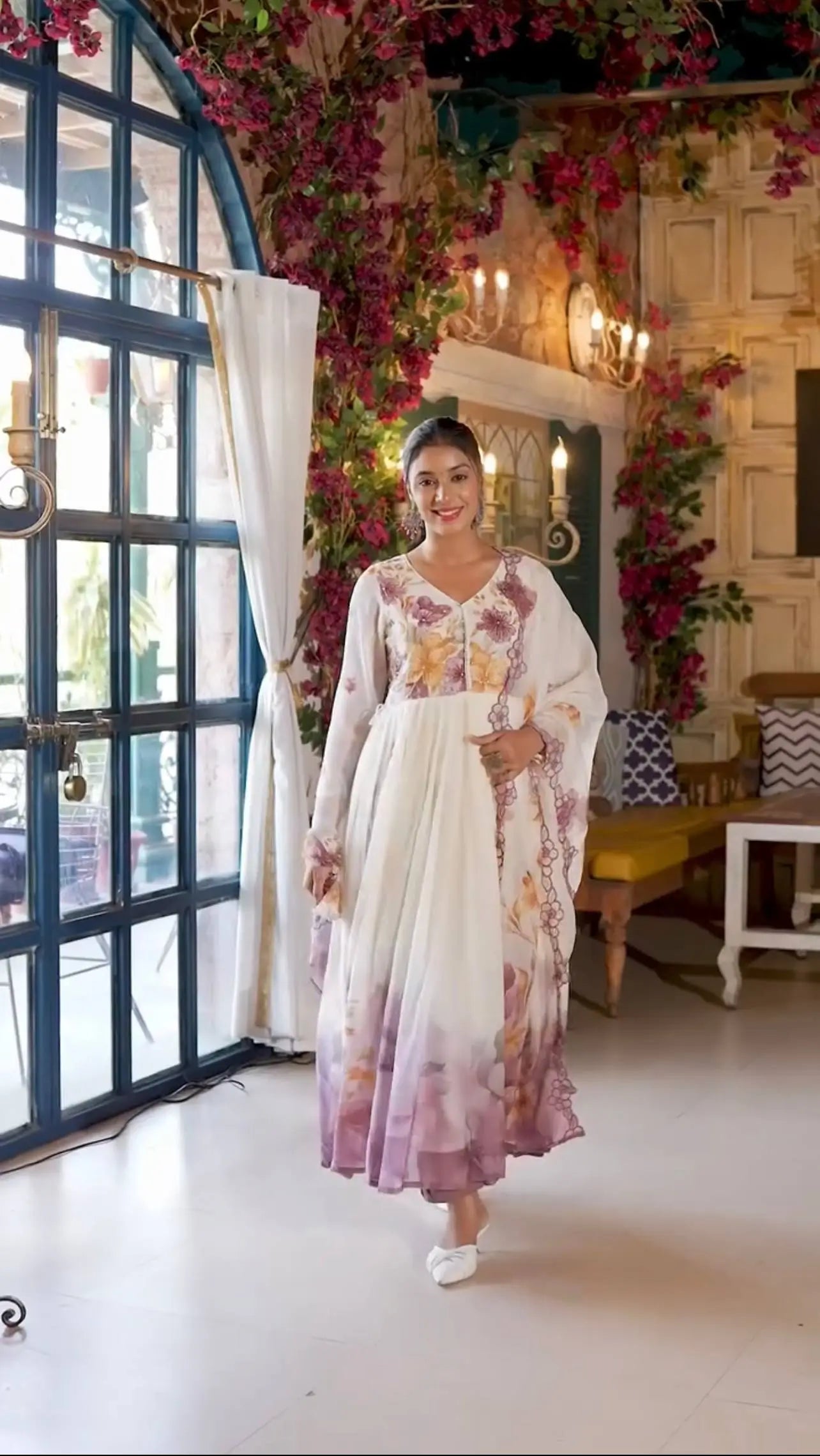 Designer Tabby Organza Embroidered Gown Set with Dupatta