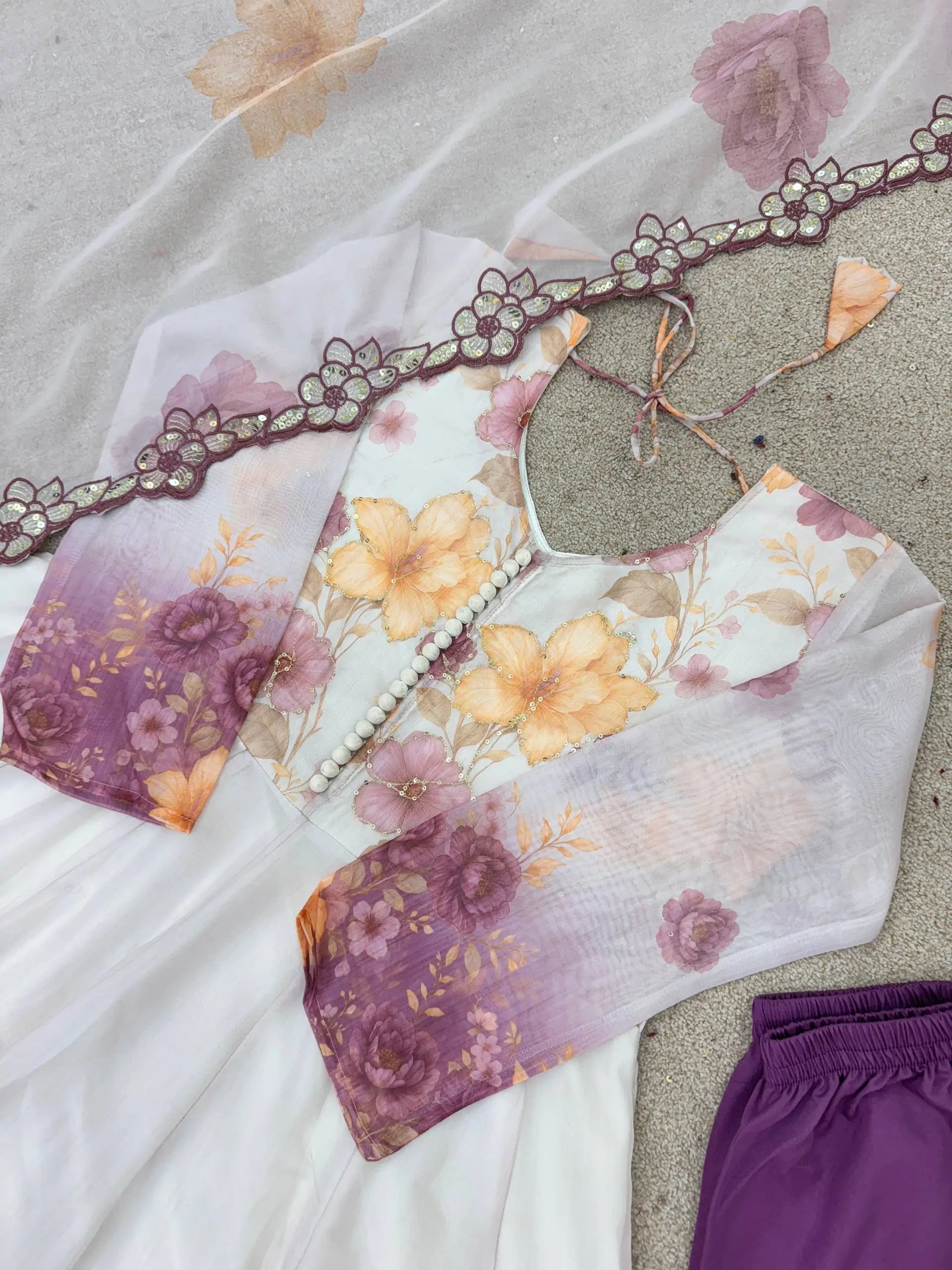Designer Tabby Organza Embroidered Gown Set with Dupatta
