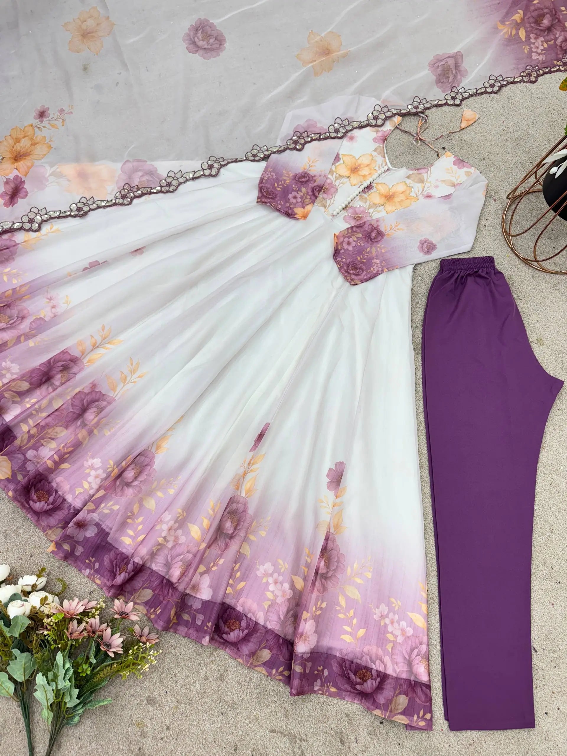 Designer Tabby Organza Embroidered Gown Set with Dupatta