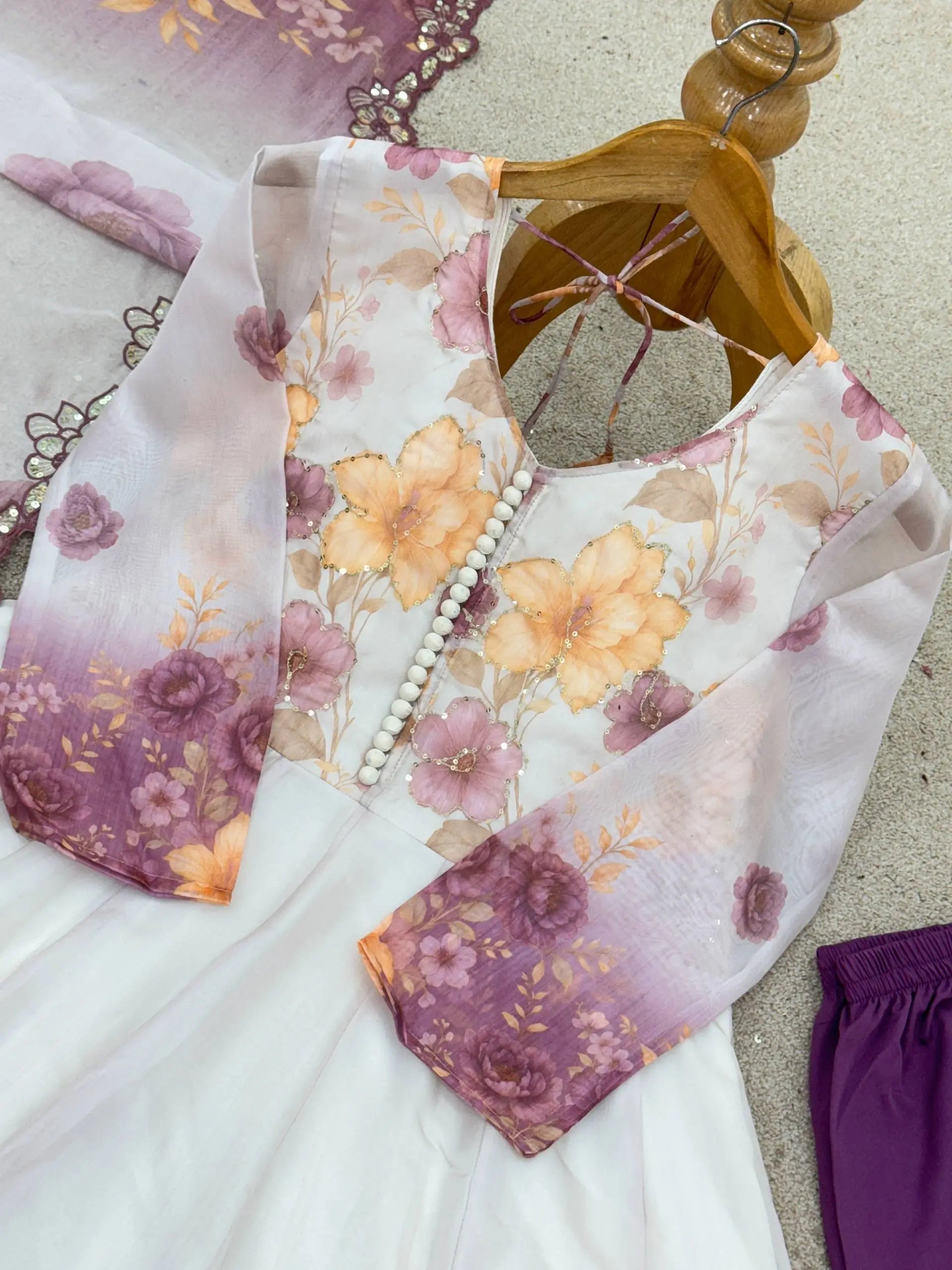 Designer Tabby Organza Embroidered Gown Set with Dupatta