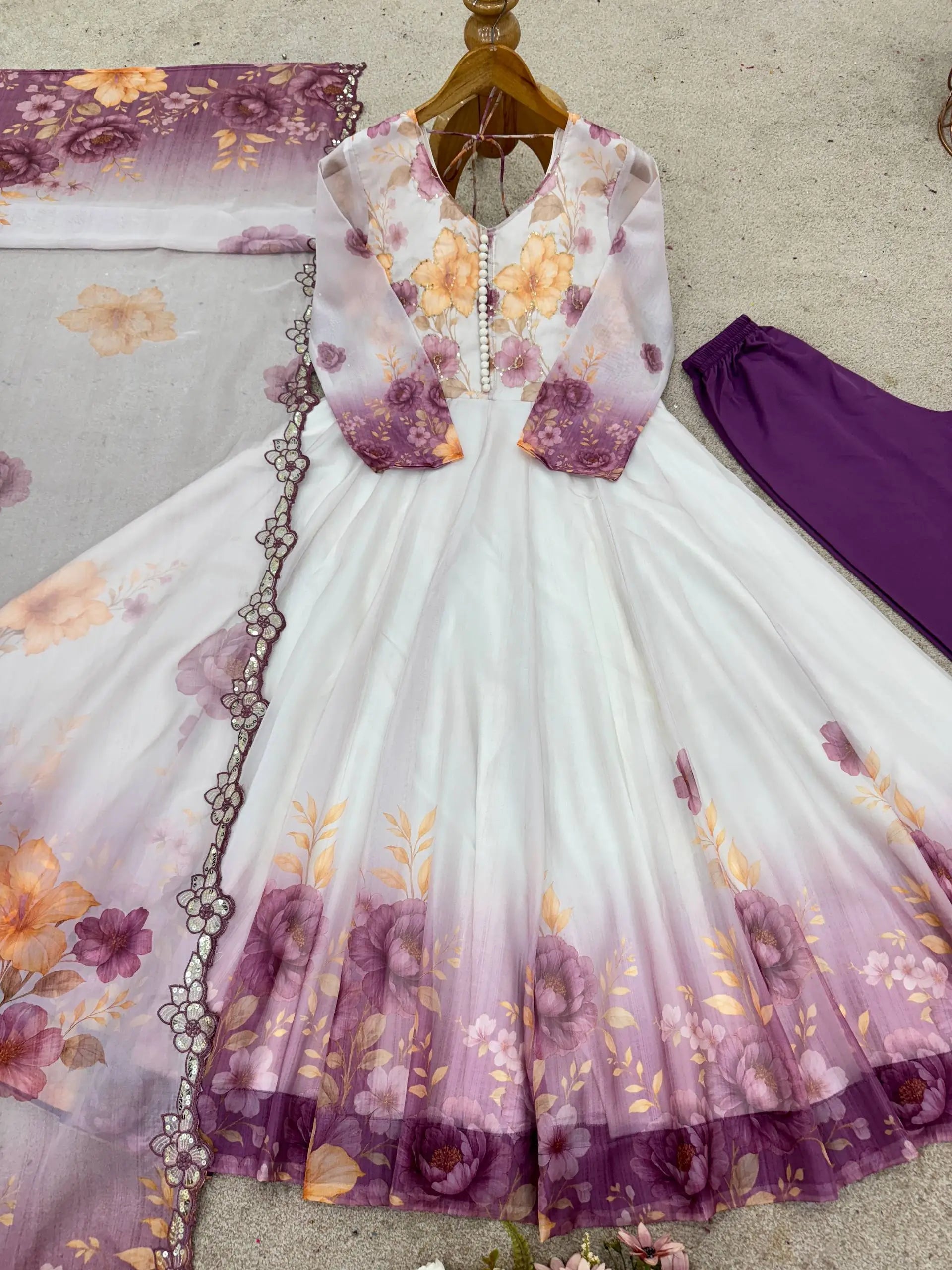 Designer Tabby Organza Embroidered Gown Set with Dupatta
