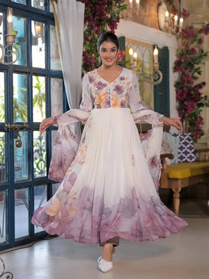 Designer Tabby Organza Embroidered Gown Set with Dupatta