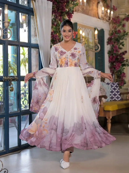 Designer Tabby Organza Embroidered Gown Set with Dupatta