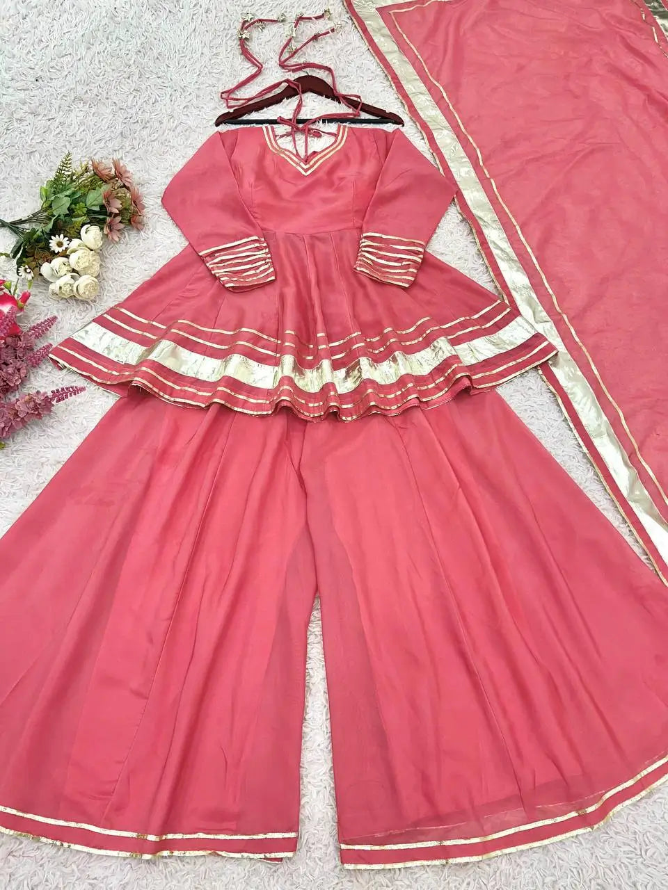 Designer Tabby Organza Sharara Suit Set with Dupatta