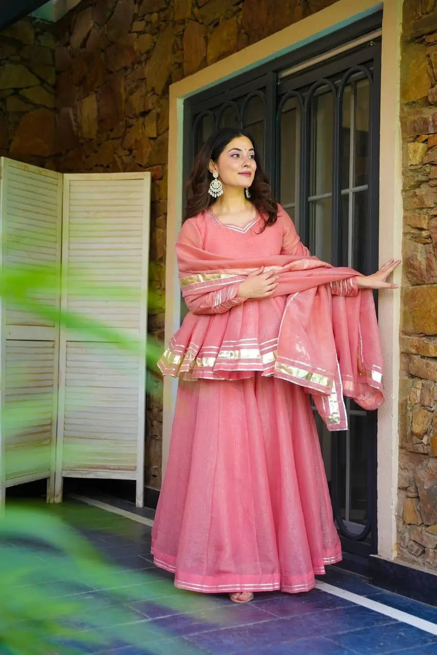 Designer Tabby Organza Sharara Suit Set with Dupatta