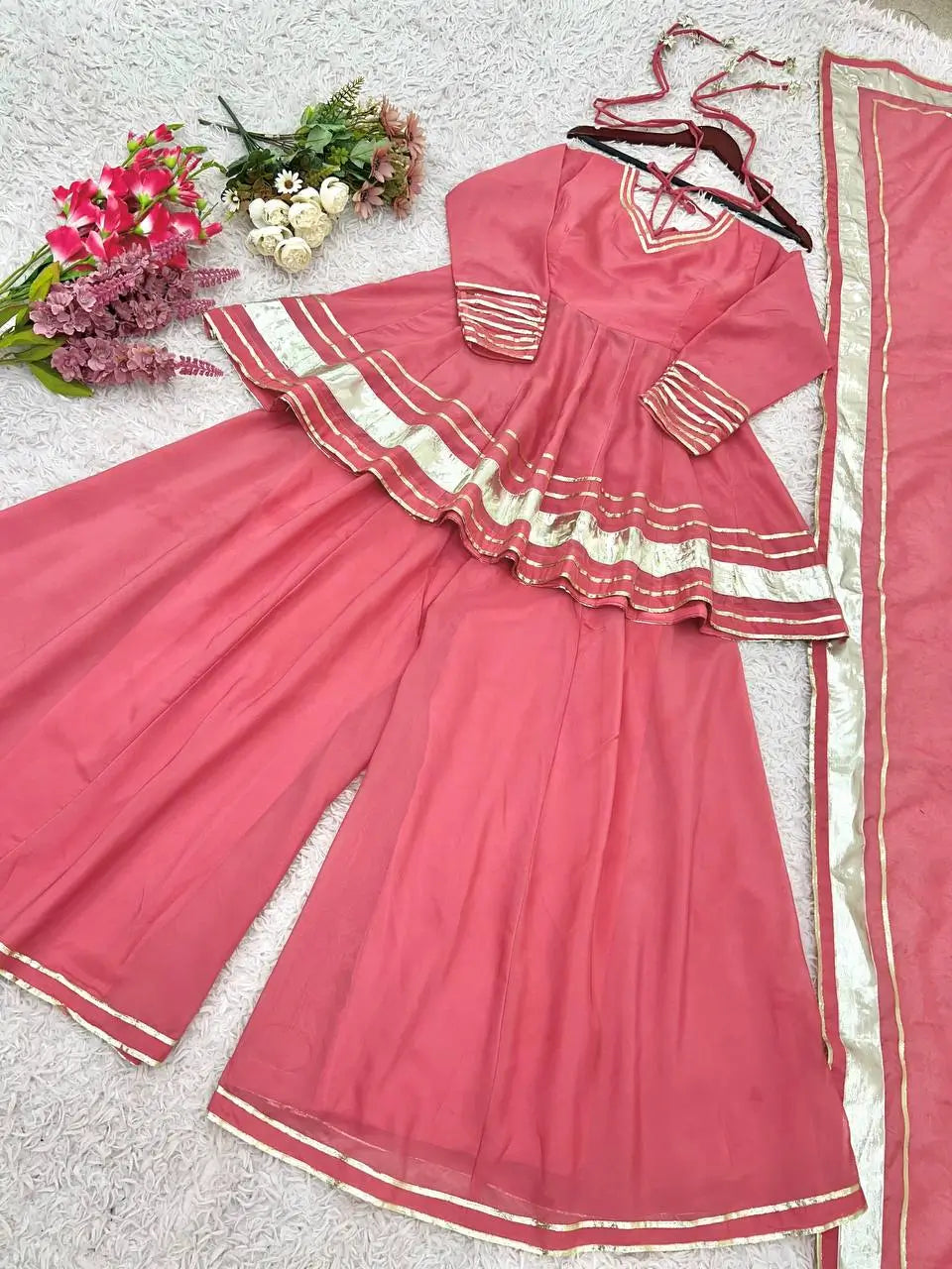 Designer Tabby Organza Sharara Suit Set with Dupatta