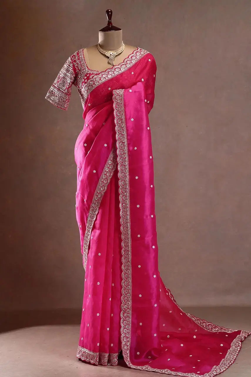 Designer Tibby Silk Saree with Sequin and Thread Work