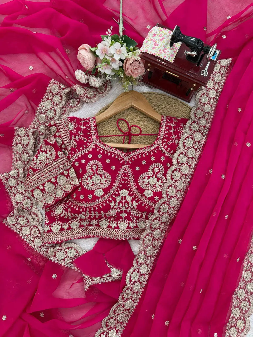 Designer Tibby Silk Saree with Sequin and Thread Work