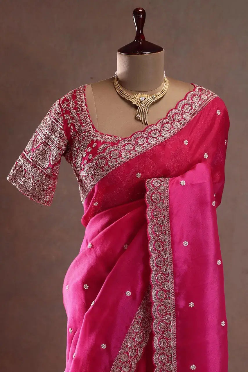 Designer Tibby Silk Saree with Sequin and Thread Work