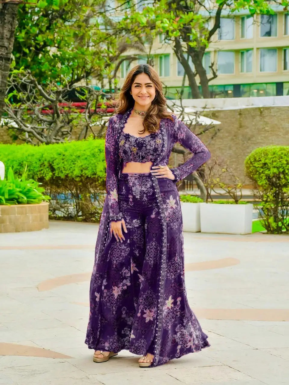Designer Tibby Silk Shrug, Blouse & Sharara Set | Embroidered & Printed 3-Piece Stitched Outfit