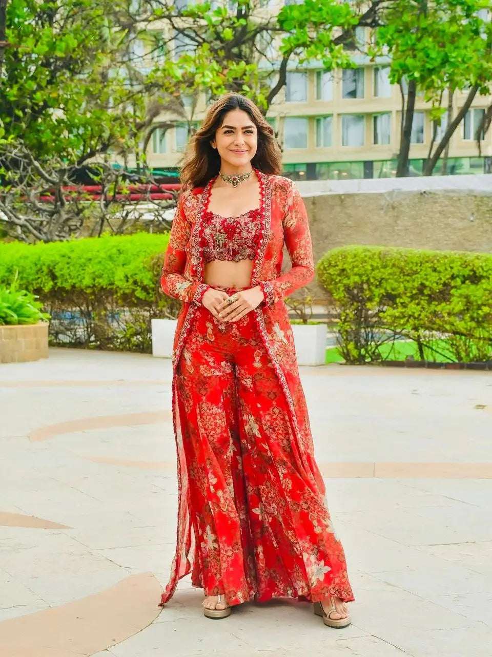 Designer Tibby Silk Shrug, Blouse & Sharara Set | Embroidered & Printed 3-Piece Stitched Outfit