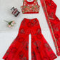 Designer Tibby Silk Shrug, Blouse & Sharara Set | Embroidered & Printed 3-Piece Stitched Outfit