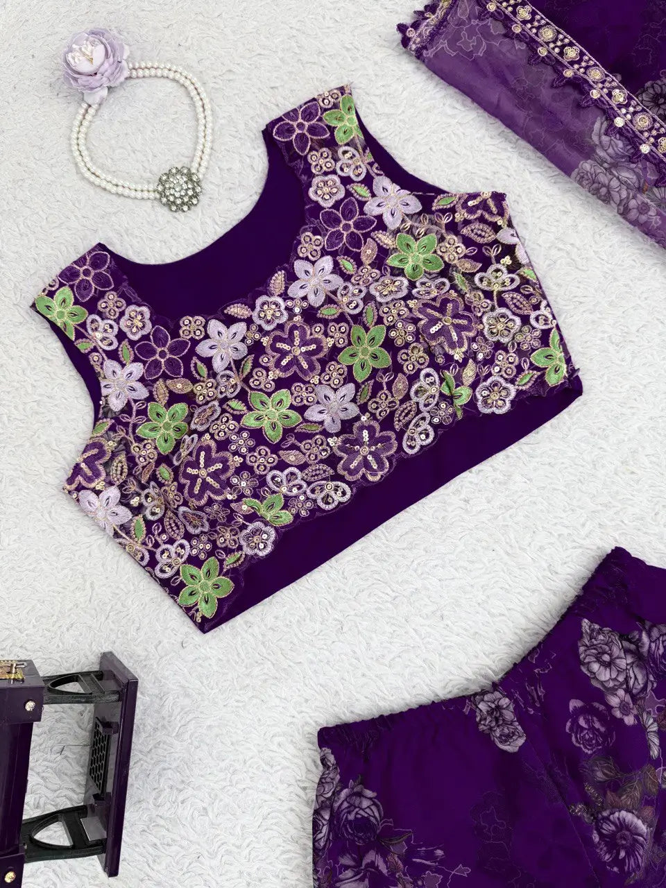 Designer Tibby Silk Shrug, Blouse & Sharara Set | Embroidered & Printed 3-Piece Stitched Outfit