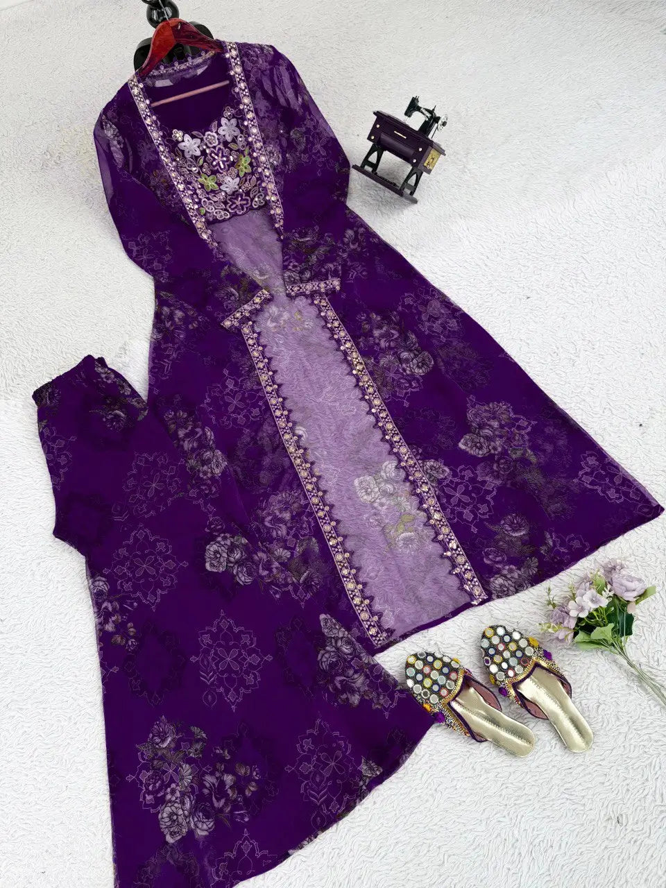 Designer Tibby Silk Shrug, Blouse & Sharara Set | Embroidered & Printed 3-Piece Stitched Outfit