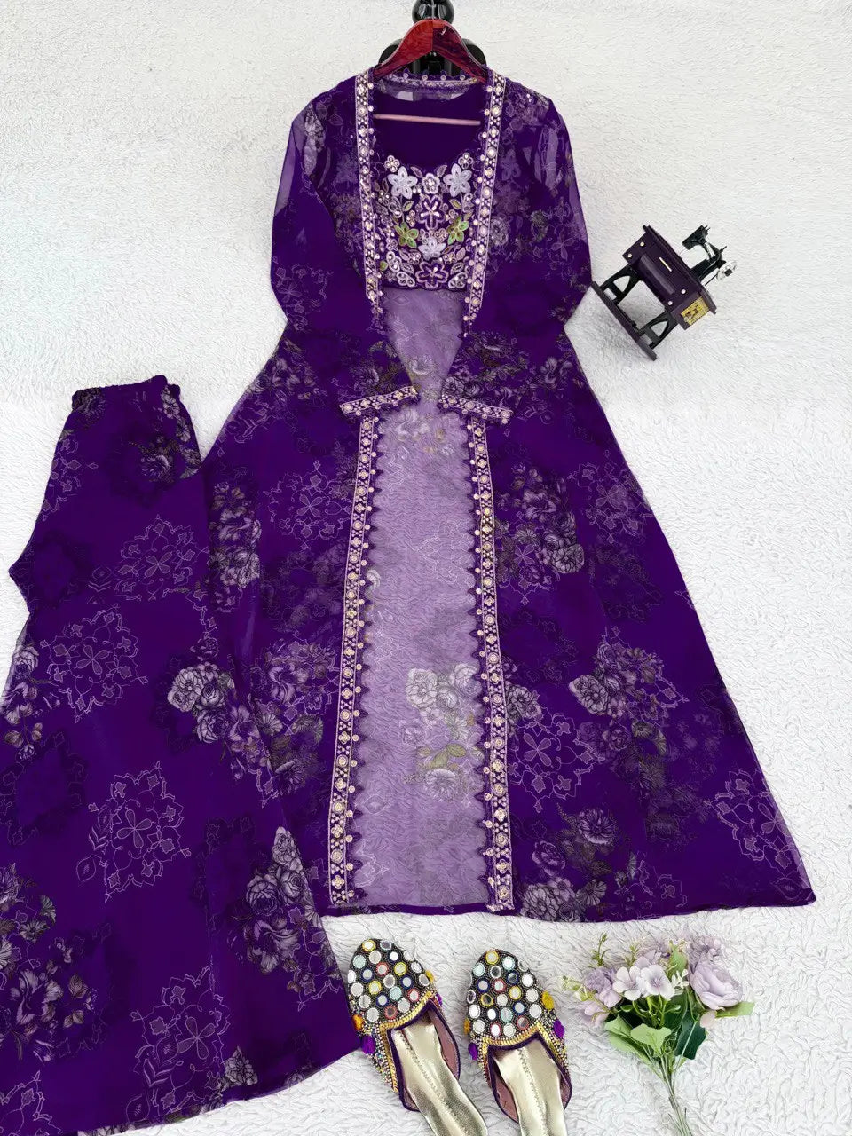 Designer Tibby Silk Shrug, Blouse & Sharara Set | Embroidered & Printed 3-Piece Stitched Outfit