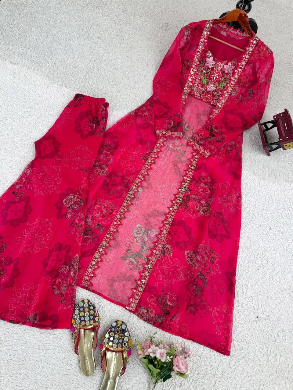 Designer Tibby Silk Shrug, Blouse & Sharara Set | Embroidered & Printed 3-Piece Stitched Outfit