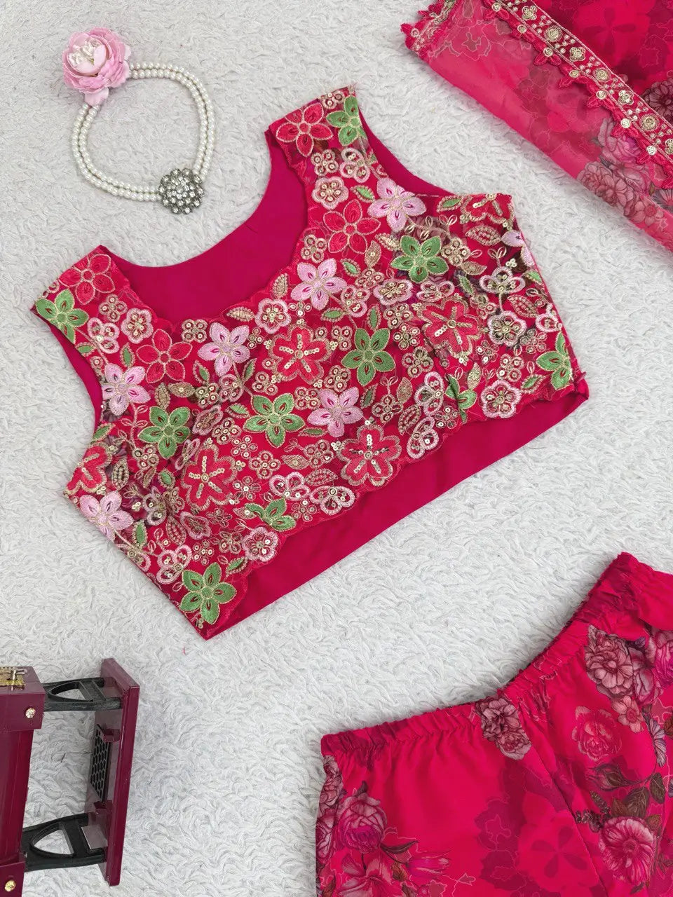 Designer Tibby Silk Shrug, Blouse & Sharara Set | Embroidered & Printed 3-Piece Stitched Outfit