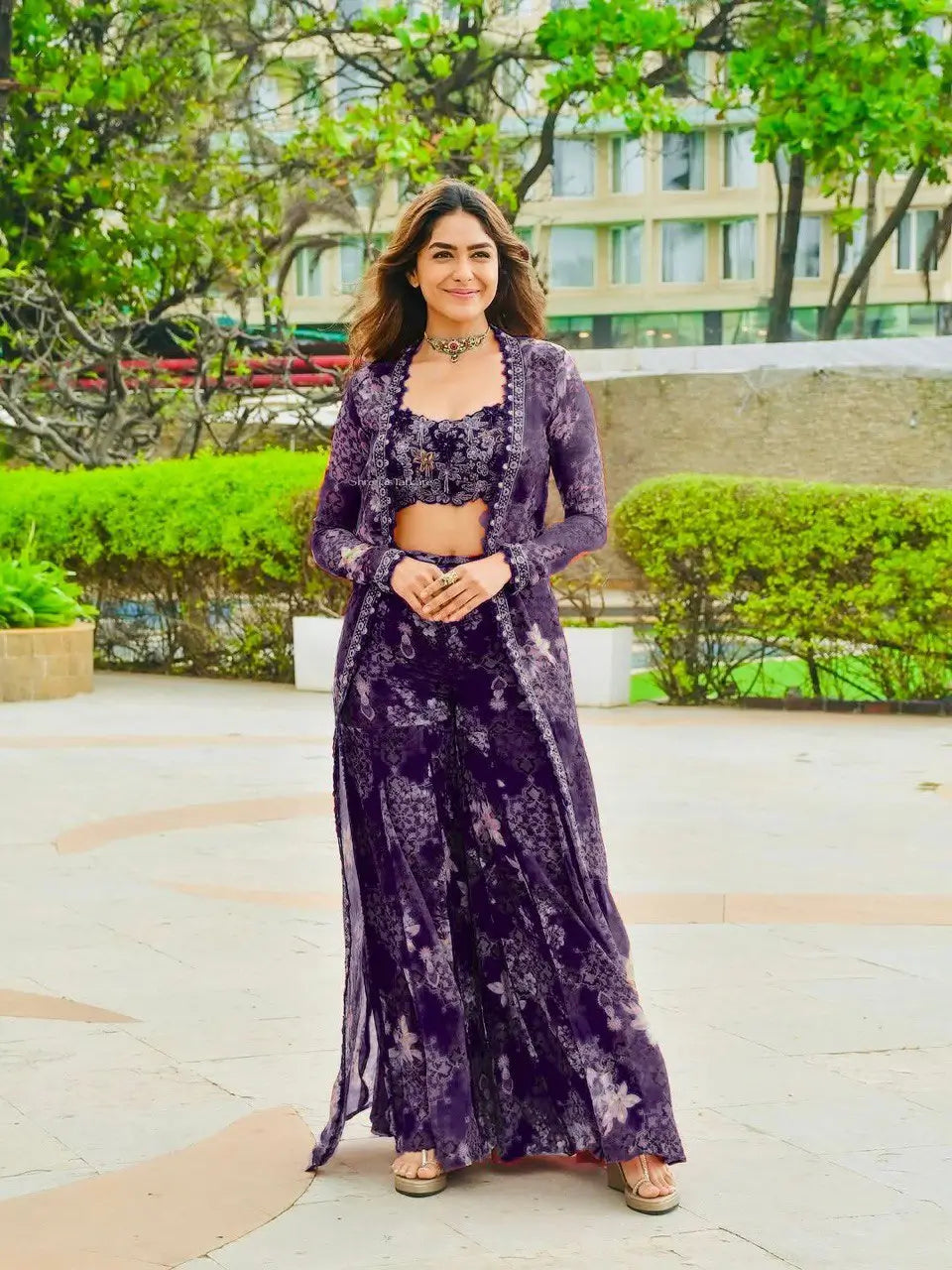 Designer Tibby Silk Shrug, Blouse & Sharara Set | Embroidered & Printed 3-Piece Stitched Outfit