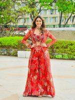 Designer Tibby Silk Shrug, Blouse & Sharara Set | Embroidered & Printed 3-Piece Stitched Outfit