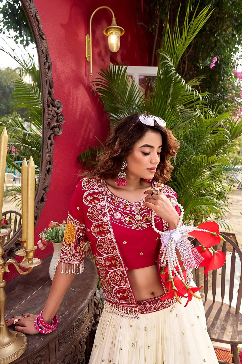 Designer Vichitra Lehenga Choli with Embroidered Koti for Wedding and Festive Wear