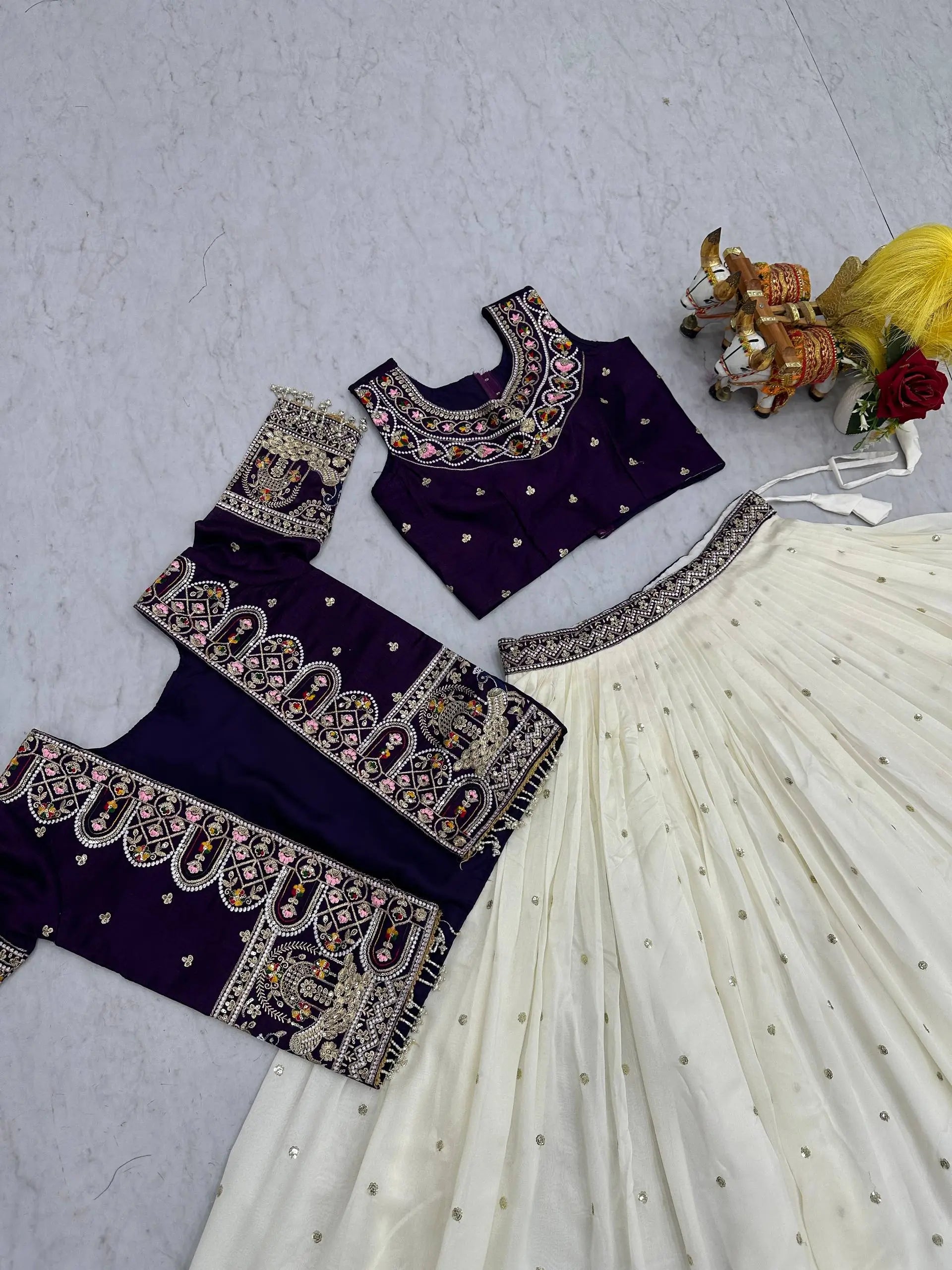 Designer Vichitra Lehenga Choli with Embroidered Koti for Wedding and Festive Wear
