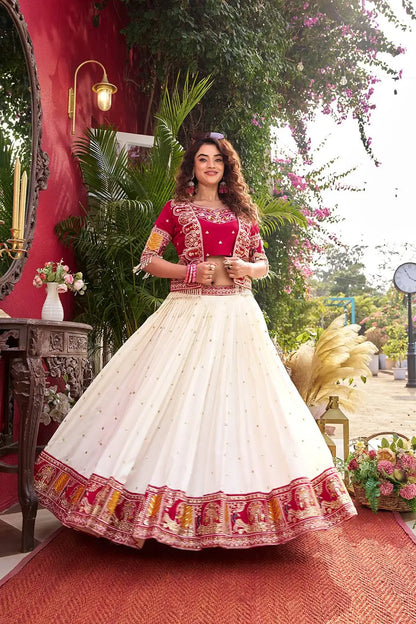 Designer Vichitra Lehenga Choli with Embroidered Koti for Wedding and Festive Wear