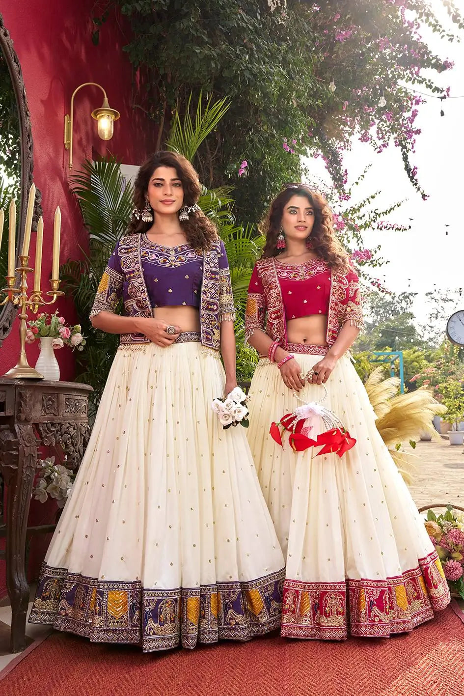 Designer Vichitra Lehenga Choli with Embroidered Koti for Wedding and Festive Wear