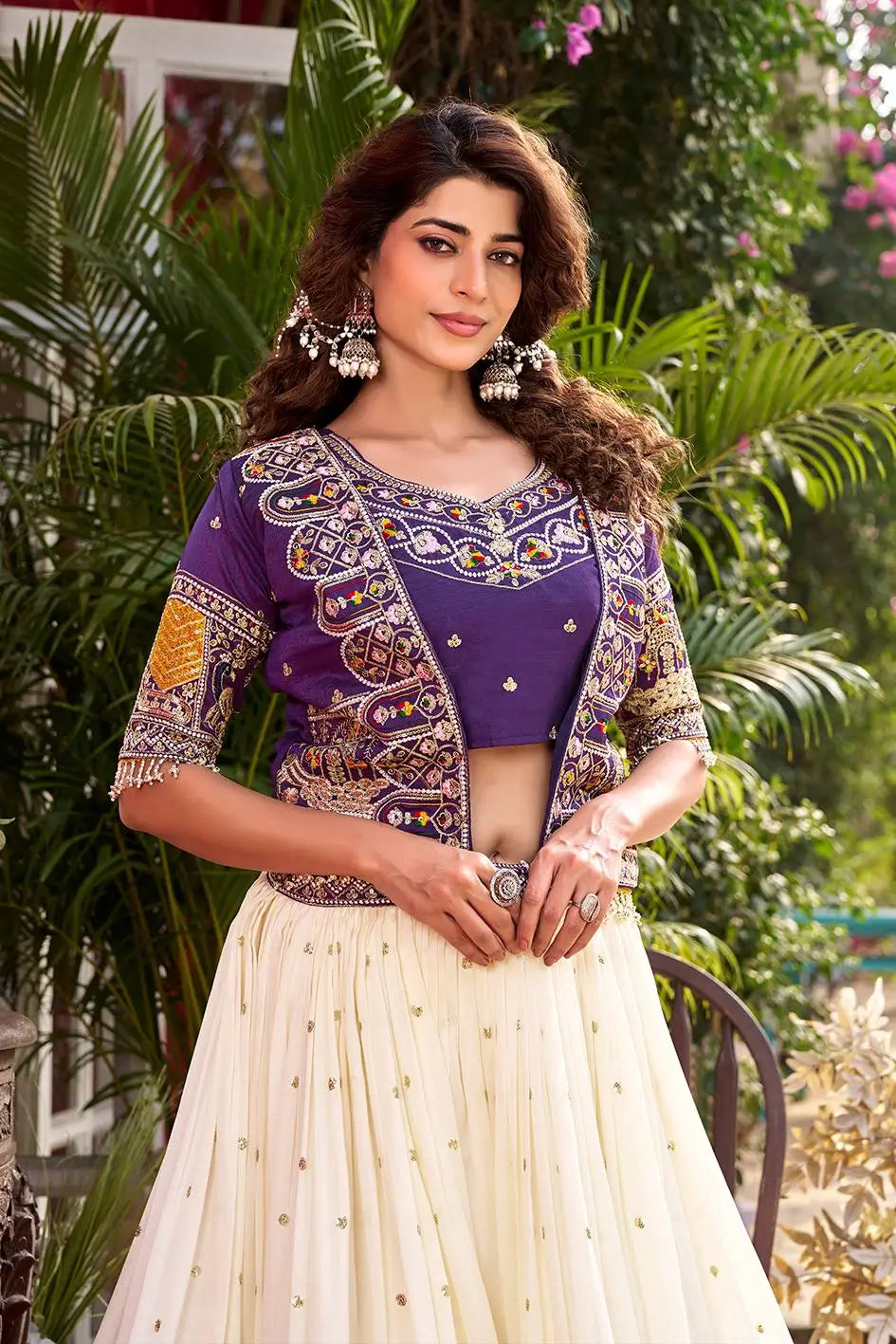 Designer Vichitra Lehenga Choli with Embroidered Koti for Wedding and Festive Wear