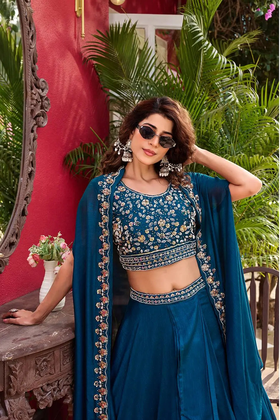 Designer Vichitra Silk Embroidered Lehenga Choli Set for Wedding and Festive Wear