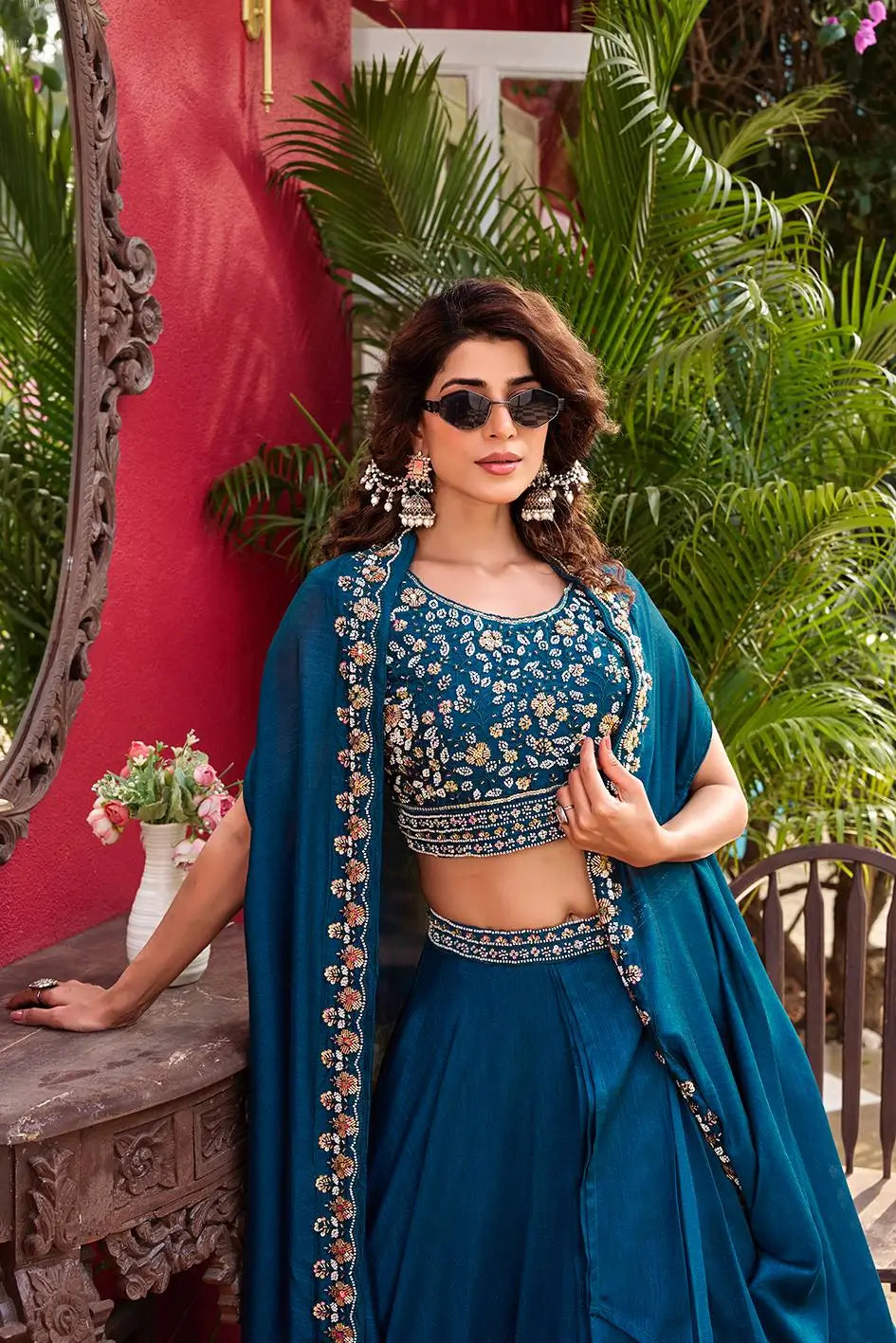 Designer Vichitra Silk Embroidered Lehenga Choli Set for Wedding and Festive Wear