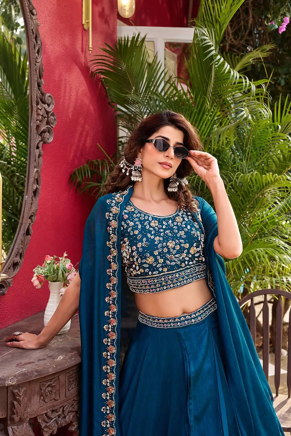 Designer Vichitra Silk Embroidered Lehenga Choli Set for Wedding and Festive Wear
