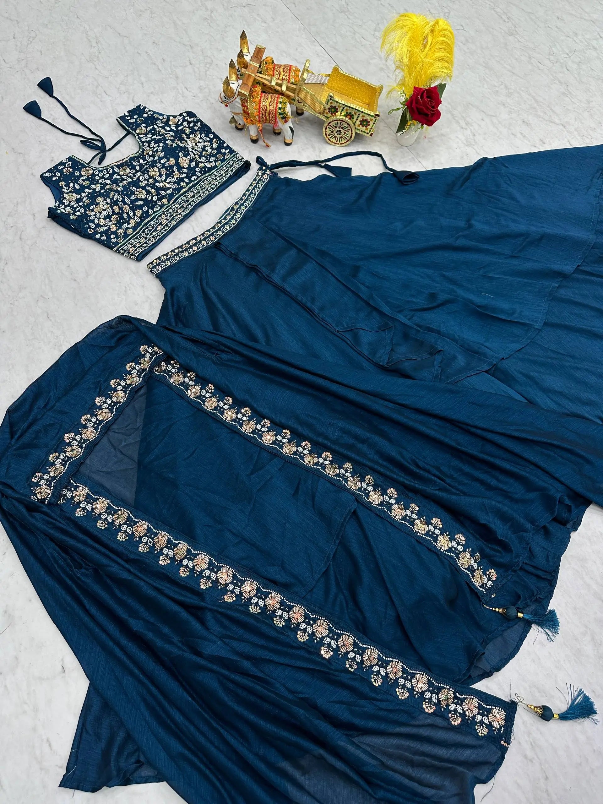Designer Vichitra Silk Embroidered Lehenga Choli Set for Wedding and Festive Wear