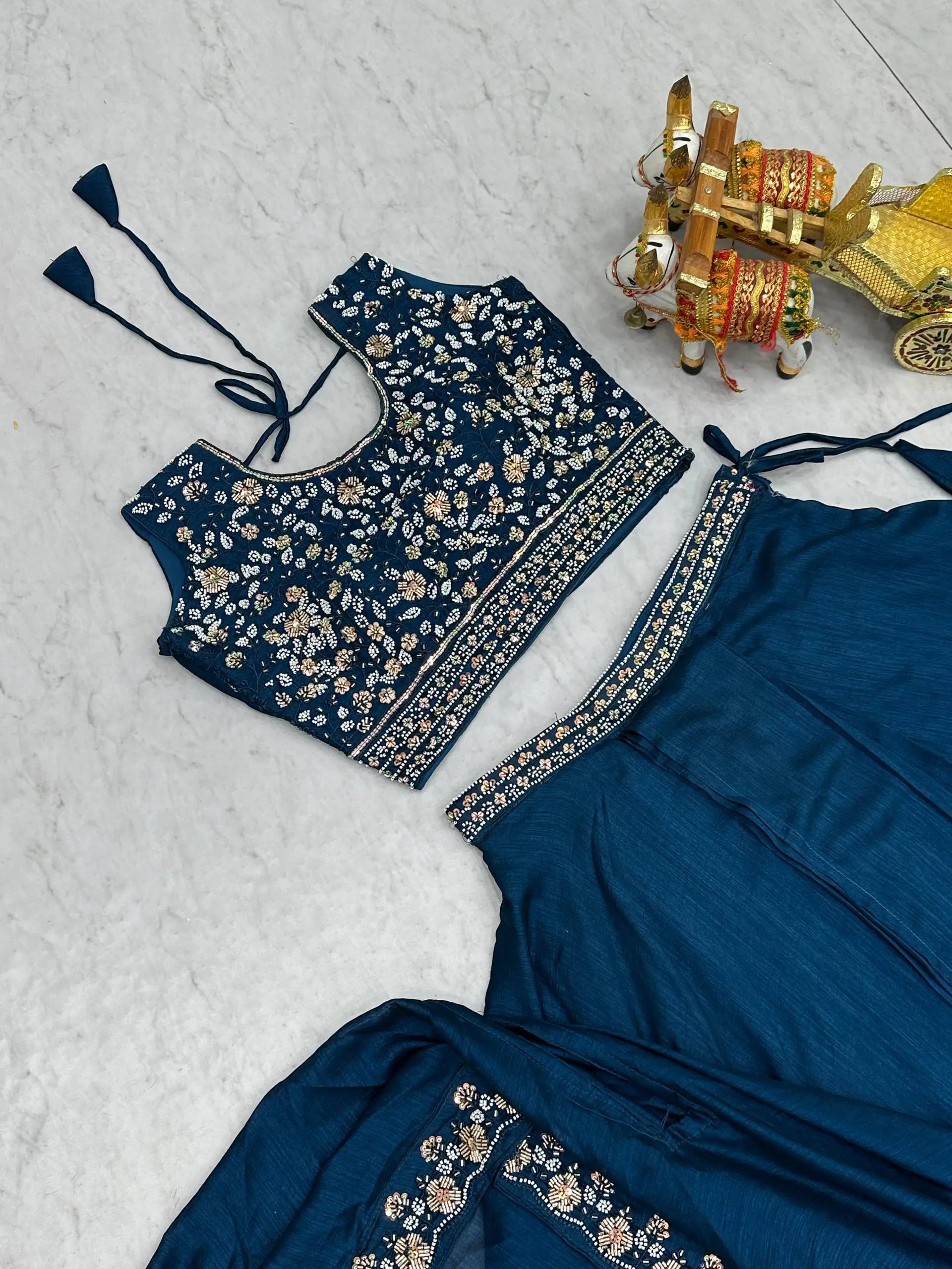 Designer Vichitra Silk Embroidered Lehenga Choli Set for Wedding and Festive Wear