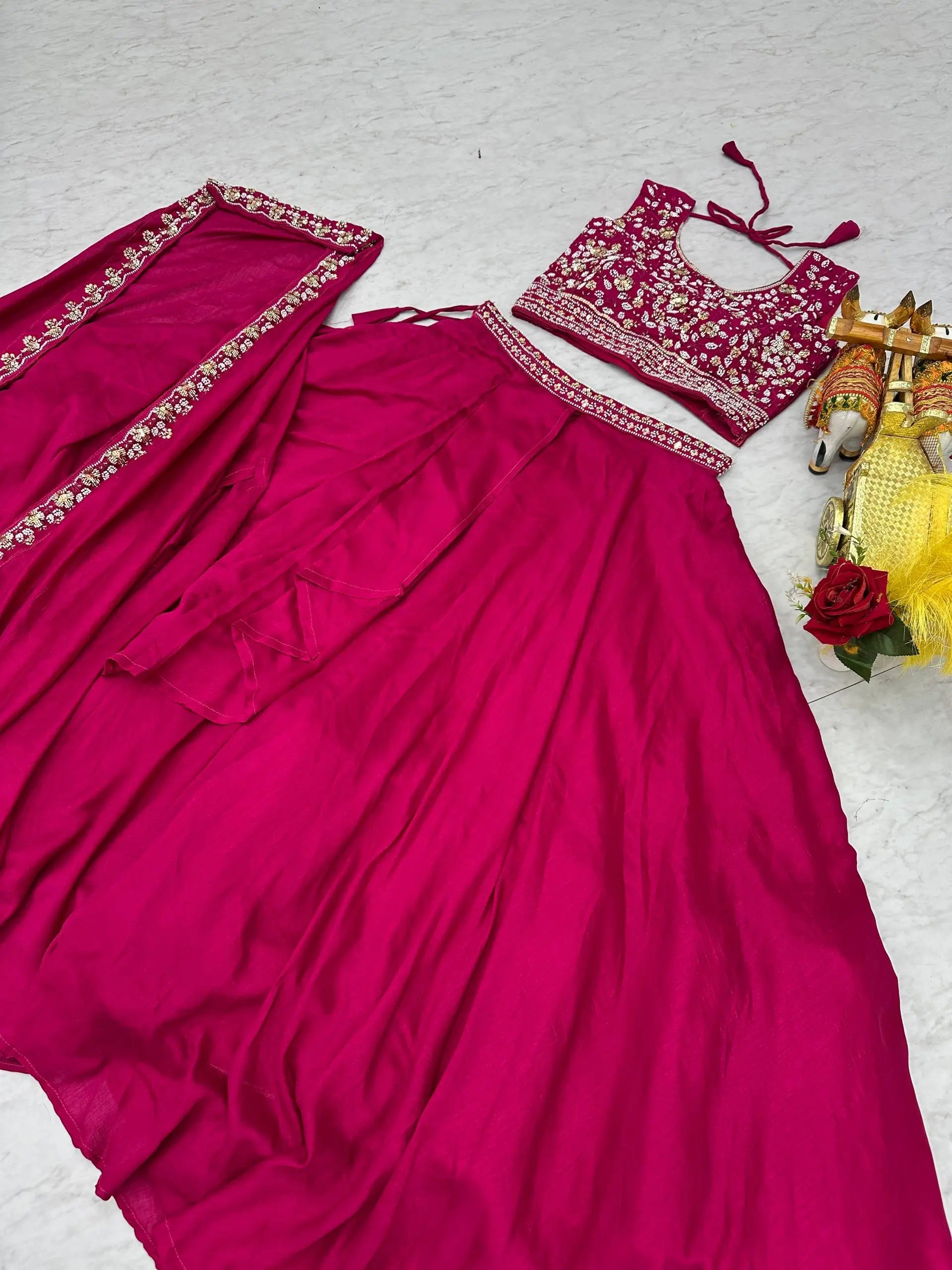 Designer Vichitra Silk Embroidered Lehenga Choli Set for Wedding and Festive Wear