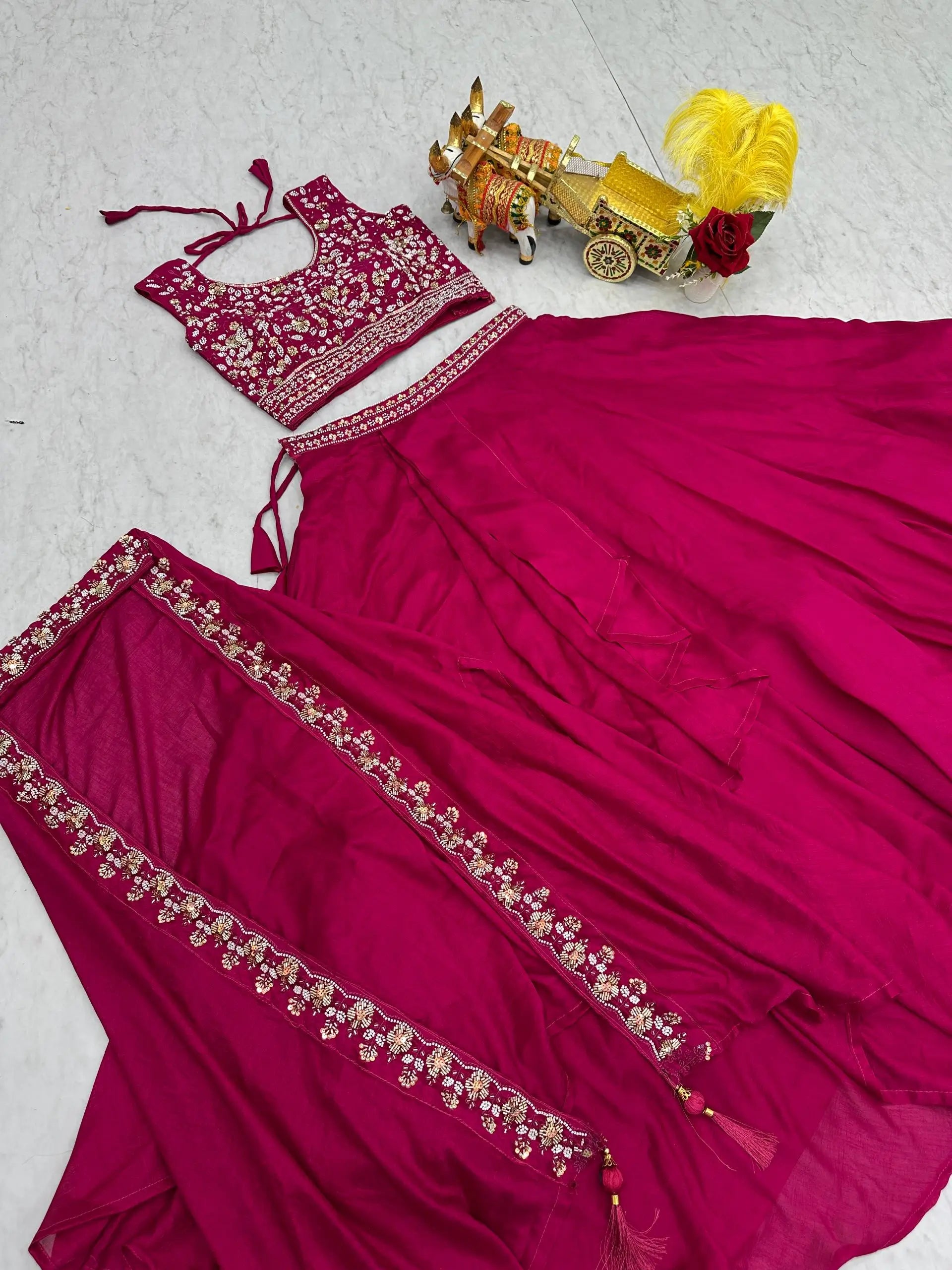 Designer Vichitra Silk Embroidered Lehenga Choli Set for Wedding and Festive Wear