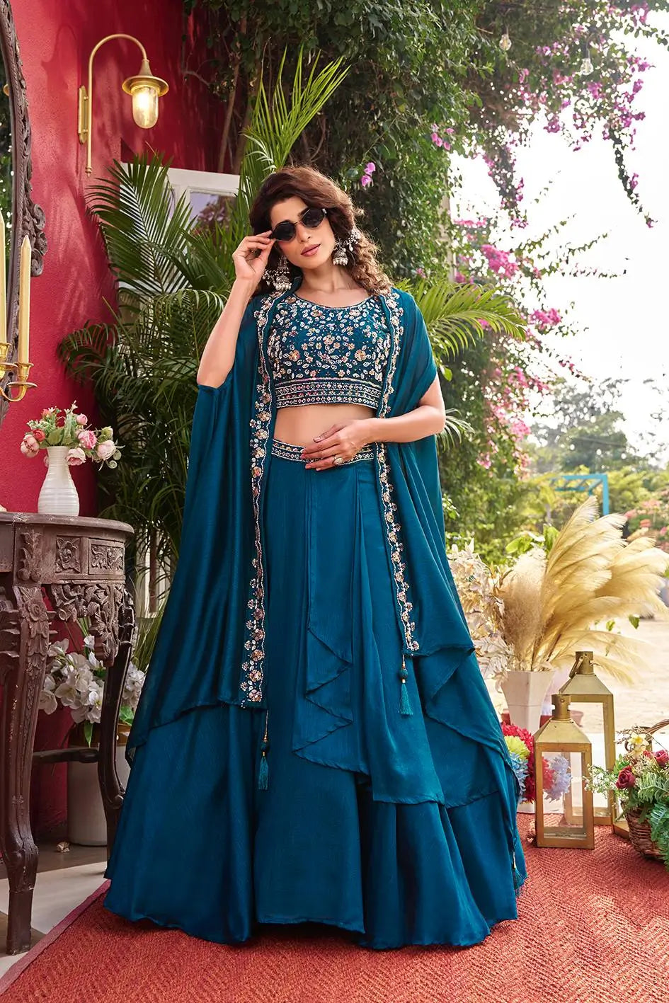 Designer Vichitra Silk Embroidered Lehenga Choli Set for Wedding and Festive Wear