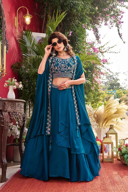 Designer Vichitra Silk Embroidered Lehenga Choli Set for Wedding and Festive Wear