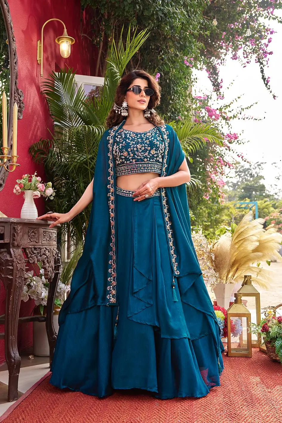 Designer Vichitra Silk Embroidered Lehenga Choli Set for Wedding and Festive Wear